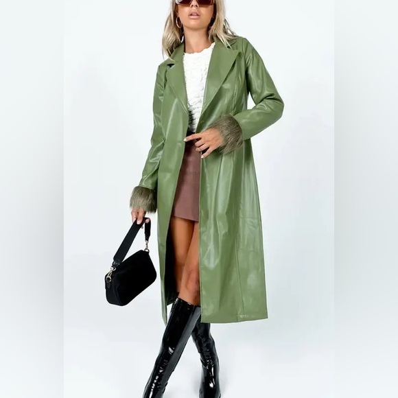 Princess Polly Jackets & Blazers - PRINCESS POLLY KIMBERLY PU GREEN JACKET COAT